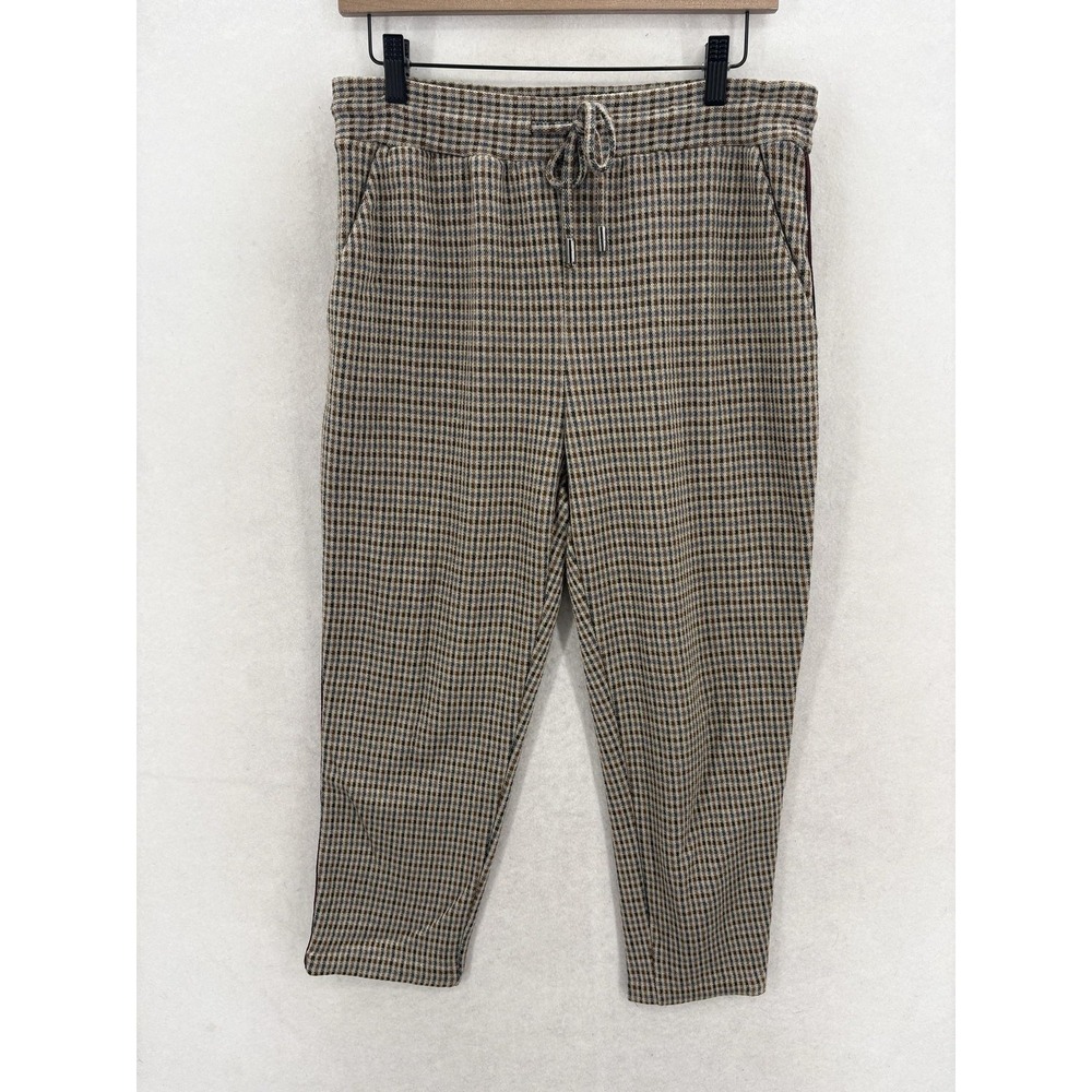 Maeve Anthropologie Sequin Side Stripe Joggers Womens Small Brown Plaid Holiday